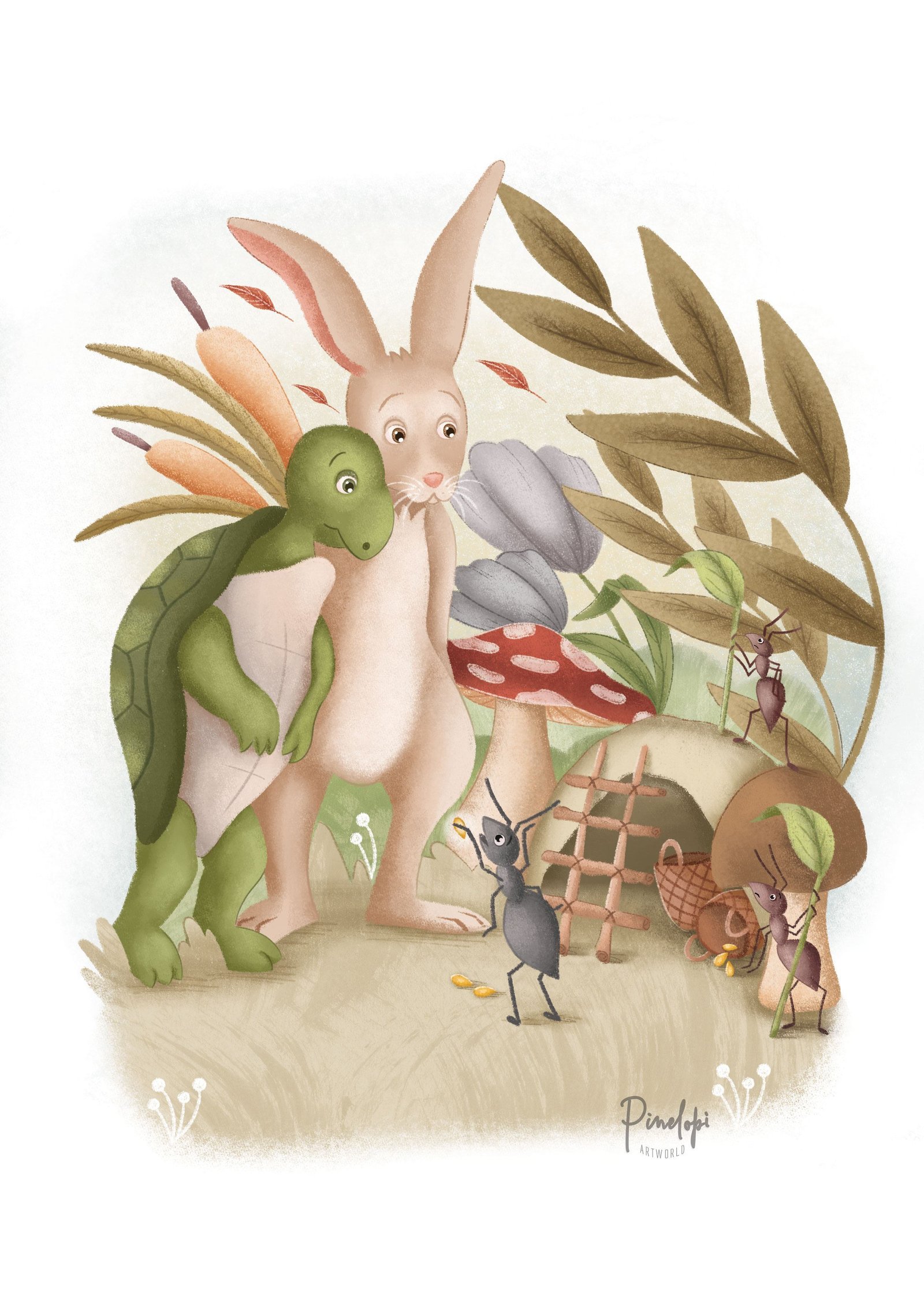 Εικονογράφηση παραμυθιού μυστηρίου για παιδιά με ζωάκια 