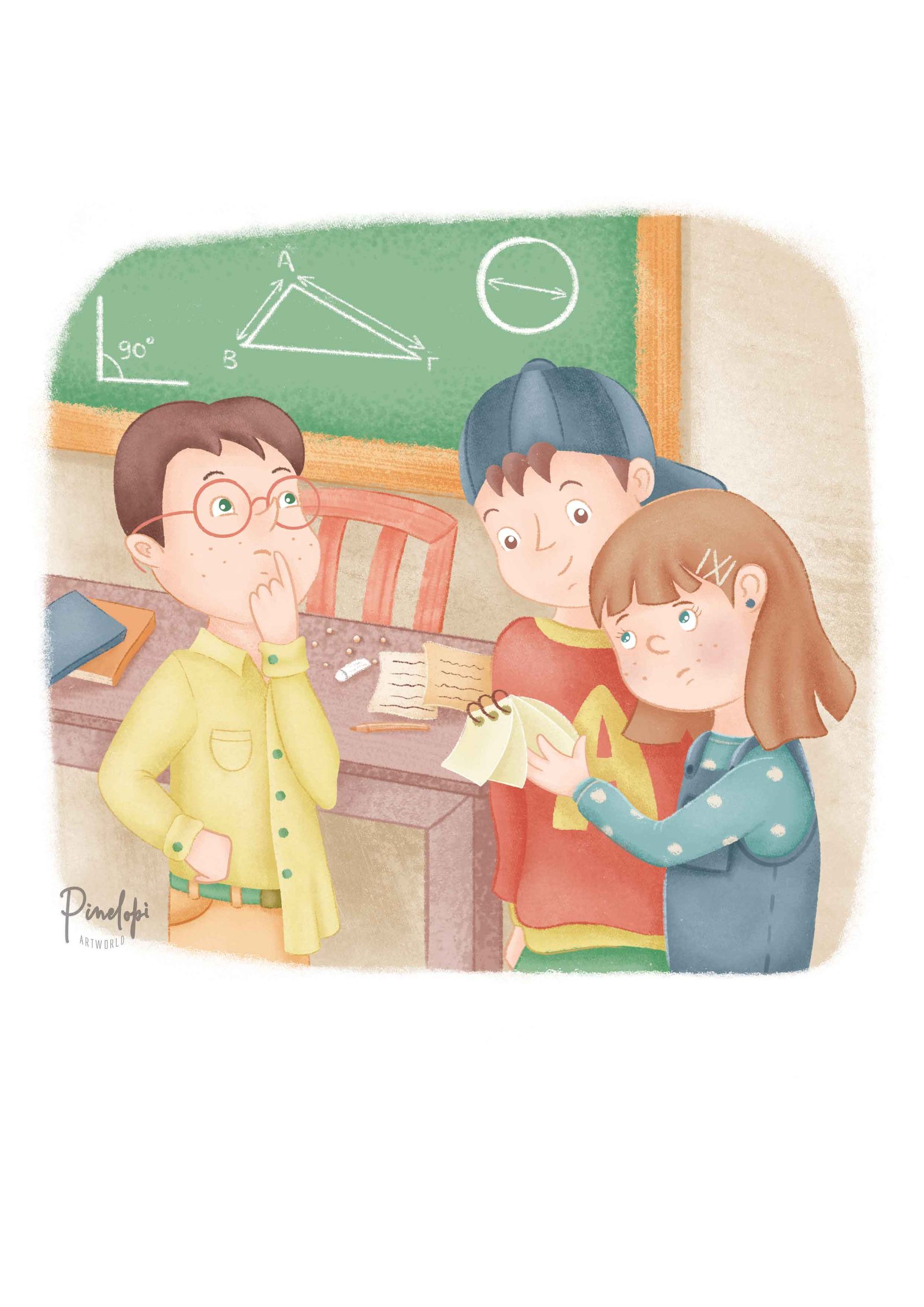 εικονογράφηση για παιδικό παραμύθι μυστηρίου με παιδιά ήρωες