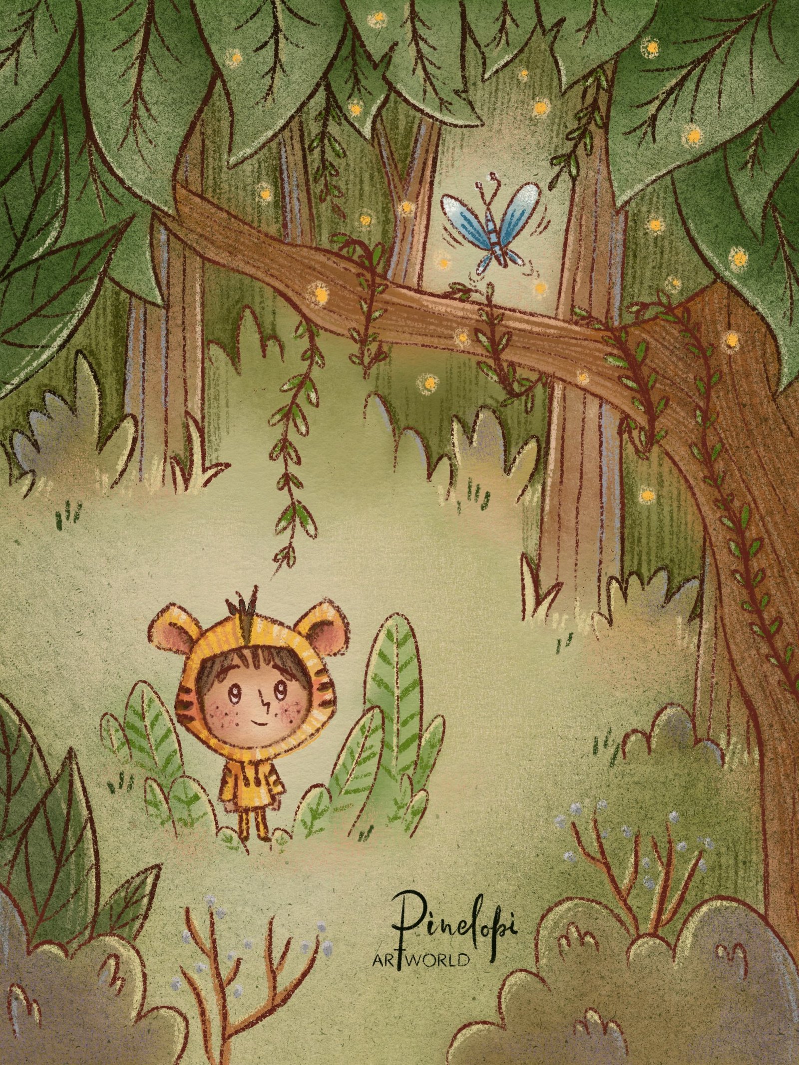 ηλεκτρονική εικονογράφηση με ένα μικρό αγόρι που εξερευνά τη ζούγκλα